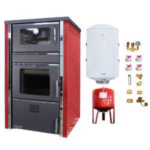 Pachet Termosemineu FORNELLO AVANOS 32 kw Red pe combustibil solid ( lemn,carbune,bricheti ), boiler termoelectric 100l, vas expansiune si kit montaj