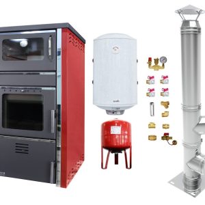 Pachet Termosemineu FORNELLO AVANOS 32 kw Red pe combustibil solid ( lemn,carbune,bricheti ), boiler termoelectric 100l, vas expansiune, kit montaj si cos inox