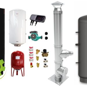 Pachet Centrala combustibil solid ​Sunsystem Burnit NWB PRIME 40 kW, puffer, cos inox, boiler termoelectric, vas expansiune, pompa circulare, controller pompa, fitinguri montaj