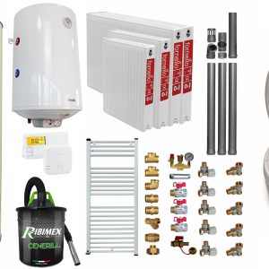 Pachet Termosemineu peleti Fiama Avorio 25 kw, complet echipat, teava hidronix, pompa circulatie, vas expansiune, kit evacuare 3.5 ml, Boiler Termoelectric, Termostat Salus , Aspirator, Calorifere si kit, Teava Multistrat