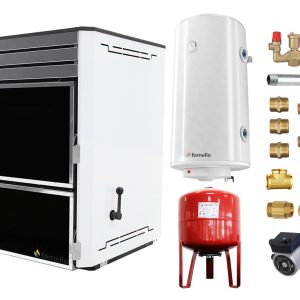 Pachet Termosemineu Fornello Dila Eco 29 kw pe combustibil solid ( lemn,carbune,bricheti ), boiler Fornello gcvs 100 l, vas expansiune, pompa circulare grundfos, termometru, termostat, regulator tiraj si fitinguri montaj