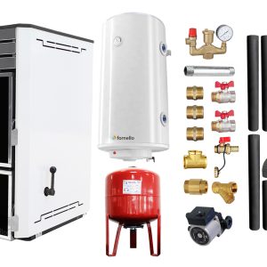 Pachet Termosemineu Fornello Dila Eco 29 kw pe combustibil solid ( lemn,carbune,bricheti ), cos evacuare, boiler Fornello gcvs 100 l, vas expansiune, pompa circulare grundfos, termometru, termostat, regulator tiraj si fitinguri montaj