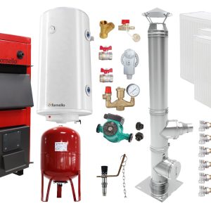 Pachet Centrala pe combustibil solid Fornello Eco Energy WB 35 kW, Cos Inox, Radiatoare Otel, Boiler Termoelectric, Vas Expansune, Pompa si Fitinguri Montaj