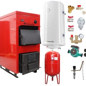 Pachet Centrala pe combustibil solid Fornello Eco Energy WB 50 kW, Boiler Termoelectric, Vas Expansune, Pompa si Fitinguri Montaj