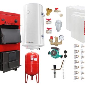 Pachet Centrala pe combustibil solid Fornello Eco Energy WB 50 kW, Radiatoare Otel, Boiler Termoelectric, Vas Expansune, Pompa si Fitinguri Montaj