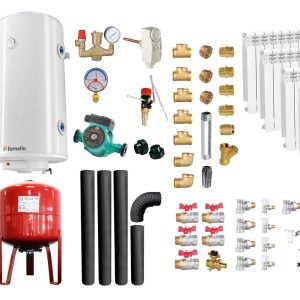 Pachet Termosemineu pe lemne, brichete si carbune Fornello Rimini Ivory 18 kW, Cos Inox, Kit evacuare interior, Calorifere aluminiu, Boiler Termoelectric, Vas Expansune, Pompa si Fitinguri Montaj