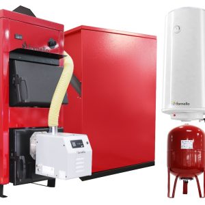 Pachet Centrala Mixta Lemn si Peleti Fornello Eco Energy WB 35 kW, Boiler termoelectric, Vas expansiune, Pompa, Arzator Fornello B-HOME 34 kW cu snec B-MAX, Buncar peleti 280 kg si fitinguri montaj