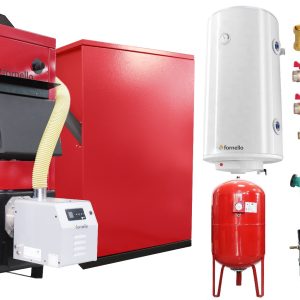 Pachet Centrala Mixta Lemn si Peleti Fornello Eco Energy WB 50 kW, Cos Inox, Boiler termoelectric, Vas expansiune, Pompa, Arzator Fornello B-HOME 34 kW cu snec B-MAX, Buncar peleti 280 kg si fitinguri montaj