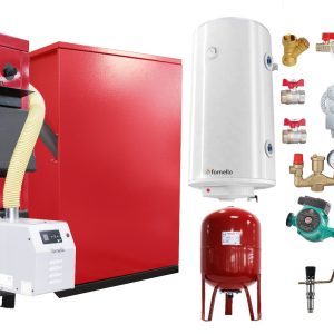Pachet Centrala Mixta Lemn si Peleti Fornello Eco Energy WB 25 kW, Radiatoare Otel, Boiler termoelectric, Vas expansiune, Pompa, Arzator Fornello B-HOME 34 kW cu snec B-MAX, Buncar peleti 280 kg si fitinguri montaj