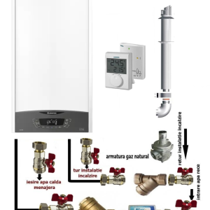 Pachet de baza centrala termica in condensare Ariston CLAS ONE+ WI-FI 24, 24 KW, termostat ambient si pachet instalare centrala termica