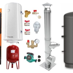 Pachet Centrala pe combustibil solid Fiama W 25 kW, Puffer 800 litri, Cos inox, Boiler Termoelectric, Vas Expansune, Pompa si Fitinguri Montaj