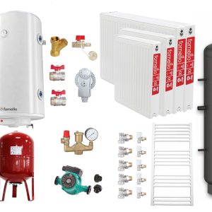 Pachet Centrala pe combustibil solid Fiama W 25 kW, Puffer 800 litri, Radiatoare Otel, Boiler Termoelectric, Vas Expansune, Pompa si Fitinguri Montaj