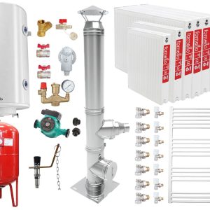 Pachet Centrala pe combustibil solid Fornello Eco Energy WB 50 kW, Puffer 1000 litri, Cos Inox, Radiatoare Otel, Boiler Termoelectric, Vas Expansune, Pompa si Fitinguri Montaj