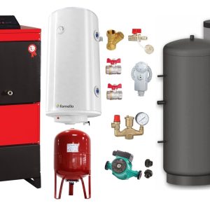 Pachet Centrala pe combustibil solid Fiama D2-25 Putere 29 kW, cu Ventilator si Automatizare, Puffer 800 litri, Boiler Termoelectric, Pompa, Vas Expansiune si Fitinguri