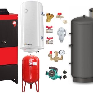 Pachet Centrala pe combustibil solid Fiama D2-60 Putere 70 kW, cu Ventilator si Automatizare, Puffer 1000 litri, Boiler Termoelectric, Pompa, Vas Expansiune si Fitinguri