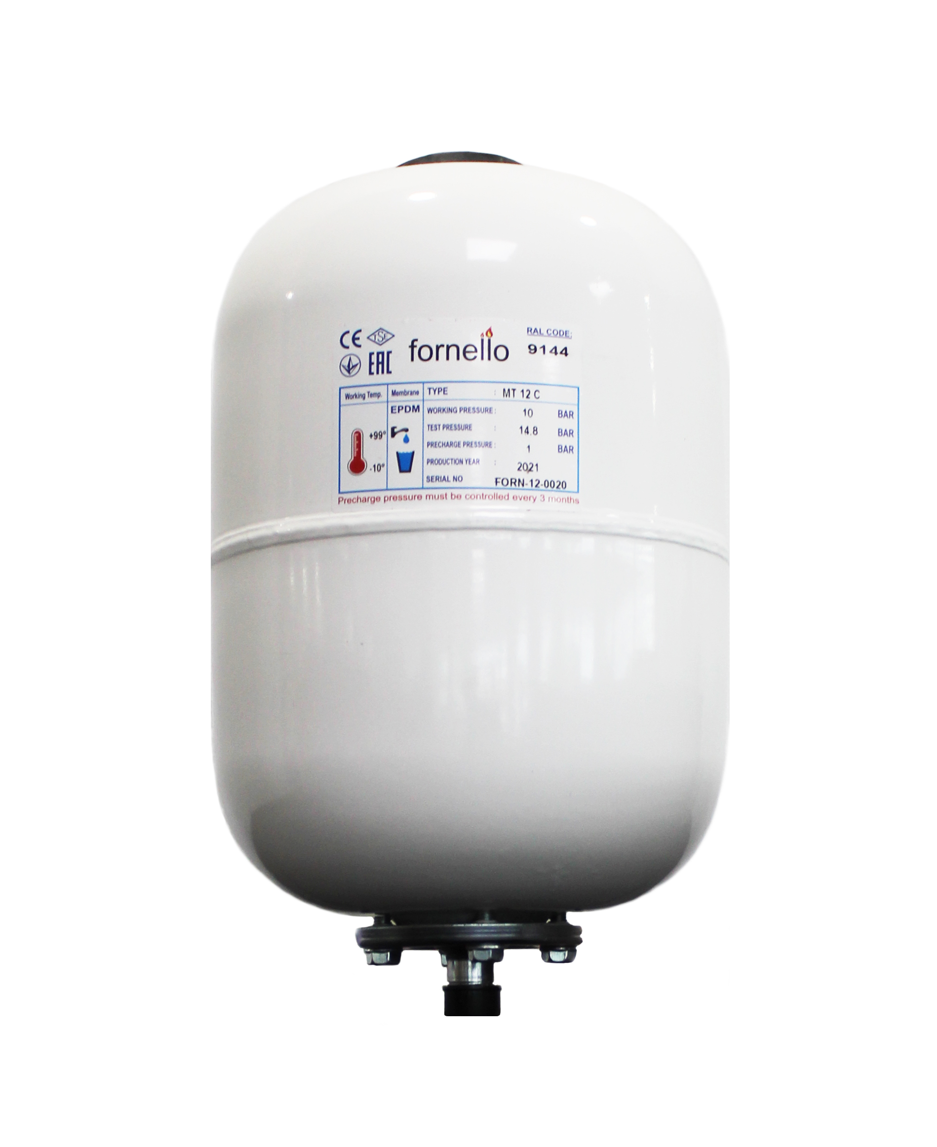 Vas expansiune sanitar Fornello 12 litri, vertical culoare alb, presiune maxima 10 bar, membrana EPDM 1 Vas expansiune sanitar Fornello 12 litri, vertical culoare alb, presiune maxima 10 bar, membrana EPDM