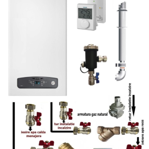 Centrala termica pe gaz in condensare Ariston CARES S 24 kW, clasa A, LCD, model nou, termostat ambient, filtru antimagnetita si pachet instalare