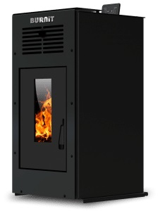 Semineu (soba) pe peleti Burnit Ambient Black 8 kw, cu tiraj fortat include ventilator aer cald, aprindere electrica, recomandat pentru 80 mp
