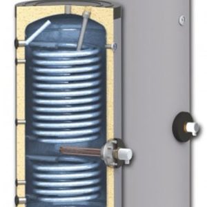 Boiler pentru pentru pompe de caldura Sunsystem SWP 2N 500 litri, cu doua serpentine, pentru conectarea la sisteme solare, de incalzire si sisteme cu pompe de caldura cu multi consumatori