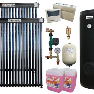 Pachet sistem solar presurizat Fornello 40 Tuburi Heat Pipe, Boiler cu 2 serpentine Fornello SOL 300 LT 2S, controller, vas expansiune, grup pompare, aerisitor 1/2, antigel