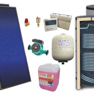 Pachet solar, presurizat, 2x panou plan Sunsystem PК SL FP 2.4, Boiler cu 2 serpentine de sol Sunsystem Son 200 litri, controller, vas expansiune solar, pompa, supapa, aerisitor, antigel