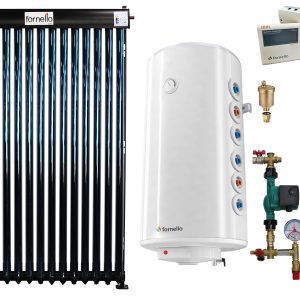 Pachet sistem solar presurizat, panou Fornello 15 Tuburi Heat Pipe, Boiler cu 2 serpentine Fornello Optima GCV7/4S 120, controller, vas expansiune, grup pompare, aerisitor 1/2, antigel