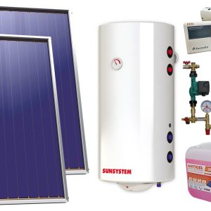 Pachet sistem solar presurizat, 2 x Panou Plan Select PK SL CL NL 2.15 m², Boiler Sunsystem BB NL2 200 PRL 3KW cu doua serpentine, grup pompare, controller, vas expansiune, antigel, aerisitor 1/2
