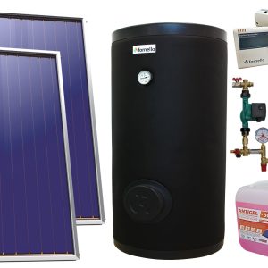 PPachet sistem solar presurizat, 2 x Panou Plan Sunsystem Select PK SL CL NL 2.15 m², Boiler cu 2 serpentine FORNELLO SOL 200 LT 2S, grup pompare, controller, vas expansiune, antigel, aerisitor 1/2