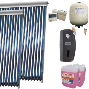 Sistem solar presurizat ,2x Panou Sunsystem VTC 20 tuburi, Boiler cu 2 serpentine Fornello SOL 300 litri, controller, vas expansiune, grup pompare, aerisitor 1/2, antigel