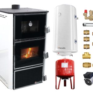 Pachet Termosemineu Fornello Dila Eco Plus 29 kw, cu cuptor, pe combustibil solid ( lemn,carbune,bricheti ), pompa circulare grundfos, gratar ardere fonta, curatare facila gratar ardere, Fornello gcvs 100 l, vas expansiune, pompa circulare grundfos,
