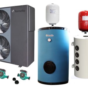 Pachet Pompa de caldura aer-apa pentru incalzire si racire FORNELLO ECO Green CGK-050V3L MONOBLOC 20 KW, Puffer Sunsystem PSM 100 LITRI, Boiler Fornello HP 200 litri, Pompe, Vas Expansiune Sanitar, Vas expansiune Termic, TRIFAZATA