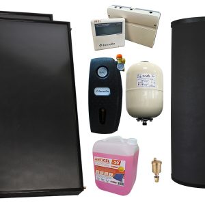 Pachet sistem solar presurizat, 2 x Panou solar plan Fornello 2.0 m² SPFP, Boiler cu 2 serpentine FIAMA WPC HT 200 LT 2S, grup pompare, controller, vas expansiune, antigel, aerisitor 1/2
