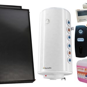 Pachet premium sistem solar presurizat, 2 x Panou solar plan Fornello 2.0 m² SPFP, Boiler cu 2 serpentine Fornello Optima GCV7/4S 150 l, grup pompare, controller, vas expansiune, antigel, aerisitor 1/2
