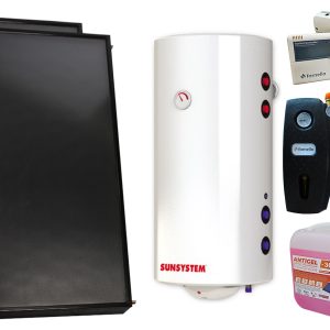 Pachet premium sistem solar presurizat, 2 x Panou solar plan Fornello 2.0 m² SPFP, Boiler cu 2 serpentine si rezistenta electrica Sunsystem BB NL2 200 PRL 3KW, grup pompare, controller, vas expansiune, antigel, aerisitor 1/2