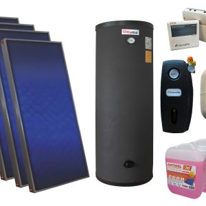Pachet sistem solar presurizat, 4 x panou Sunsystem PК SL FP 2.0, Boiler 2 serpentine 300 litri, controller, vas expansiune, grup pompare, aerisitor 1/2, antigel