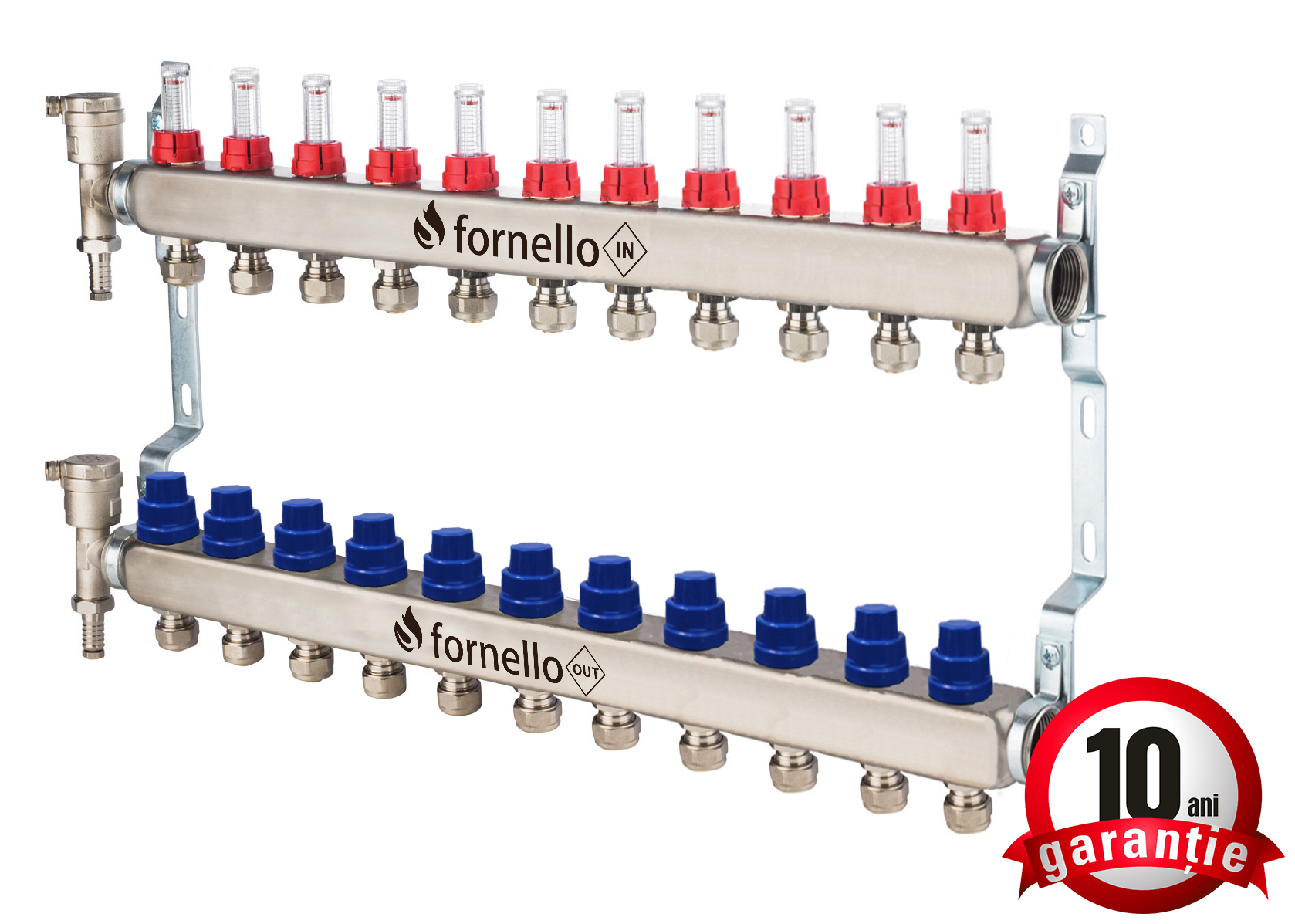 Distribuitor-Colector Fornello, echipat cu debitmetre, robineti si aerisitoare, inox, filet interior, 11 cai, 1"" 1 Distribuitor-Colector Fornello, echipat cu debitmetre, robineti si aerisitoare, inox, filet interior, 11 cai, 1""