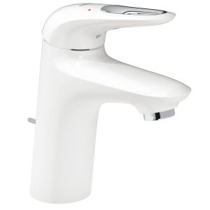 Baterie lavoar alba Grohe Eurostyle, cu limitator debit si ventil pop-up, marime S